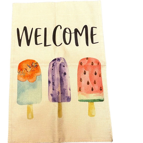 Welcome Summer Popsicles Burlap Garden Flag Double Sided Ice Cream Lot of 2 New. - Picture 1 of 1